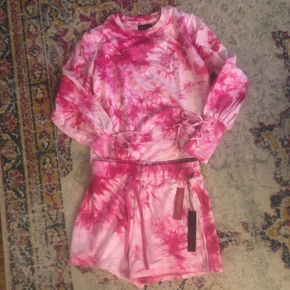 NWT $256 Carbon38 Sweat Set Electric Pink Tie Dye Size Small - Picture 15 of 15